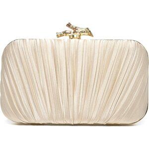 Women's Cream Satin Leather Evening Formal Shoulder Chain Strap Clutch Bag